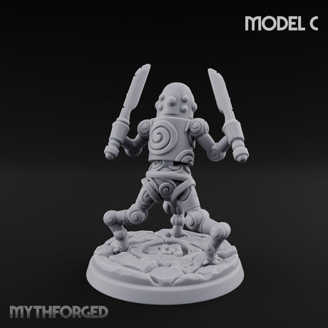Blade And Hammer Swinging Construct Fighter C Miniature for Dungeons and Dragons, Pathfinder or other TTRPGs