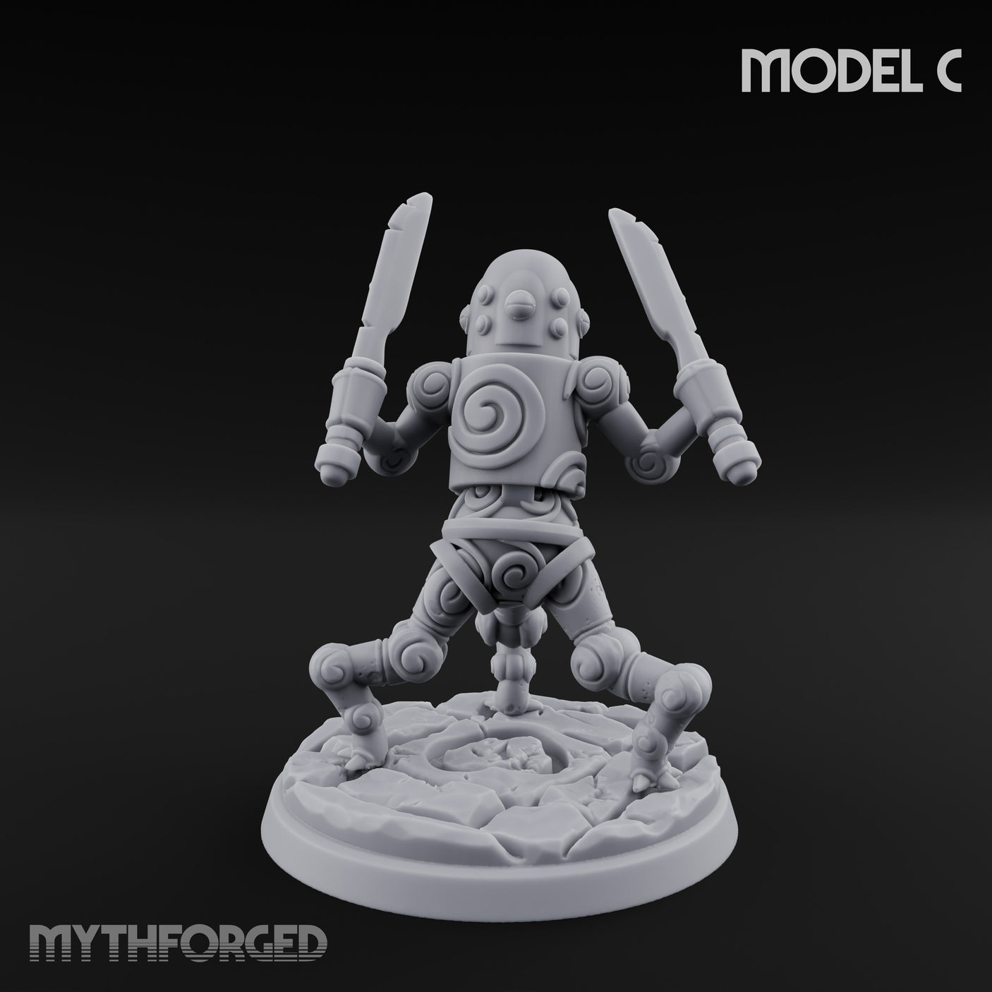 Blade And Hammer Swinging Construct Fighter C Miniature for Dungeons and Dragons, Pathfinder or other TTRPGs