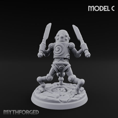 Blade And Hammer Swinging Construct Fighter C Miniature for Dungeons and Dragons, Pathfinder or other TTRPGs