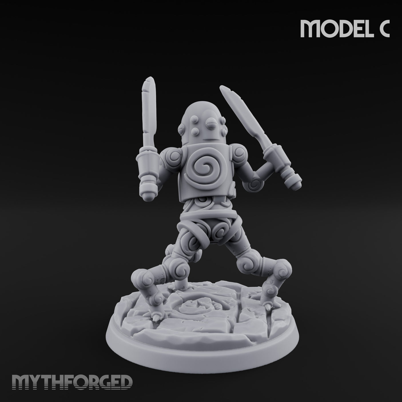 Blade And Hammer Swinging Construct Fighter C Miniature for Dungeons and Dragons, Pathfinder or other TTRPGs