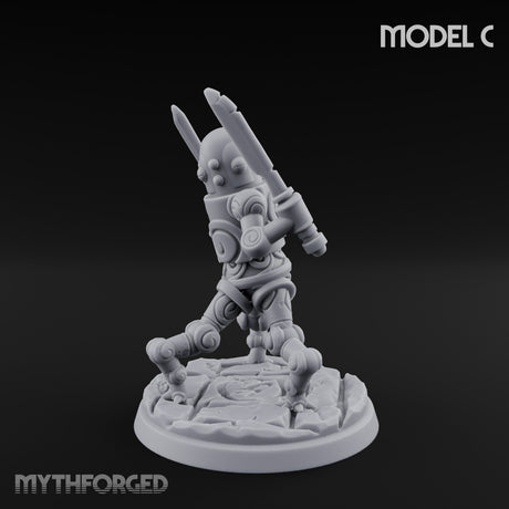 Blade And Hammer Swinging Construct Fighter C Miniature for Dungeons and Dragons, Pathfinder or other TTRPGs