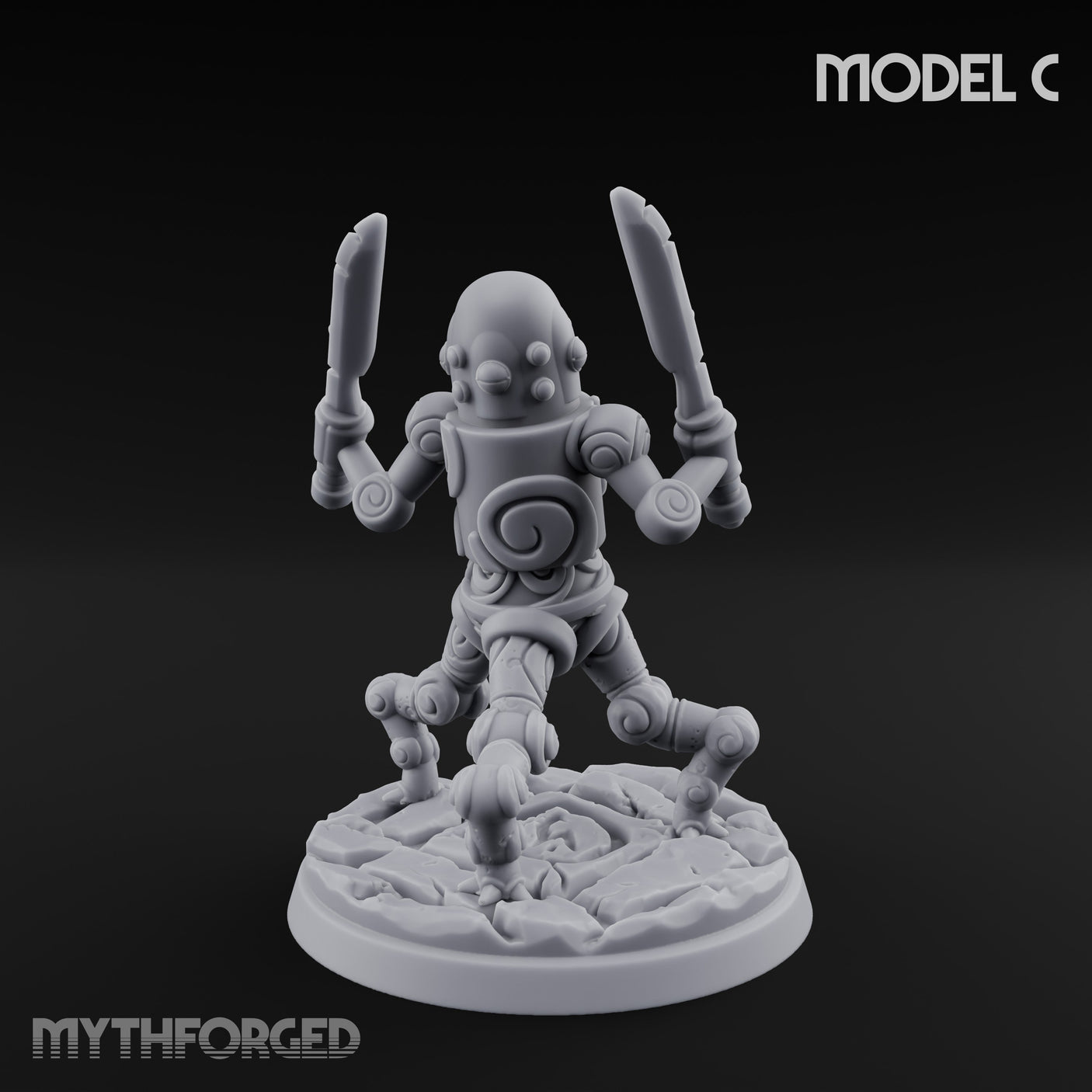 Blade And Hammer Swinging Construct Fighter C Miniature for Dungeons and Dragons, Pathfinder or other TTRPGs