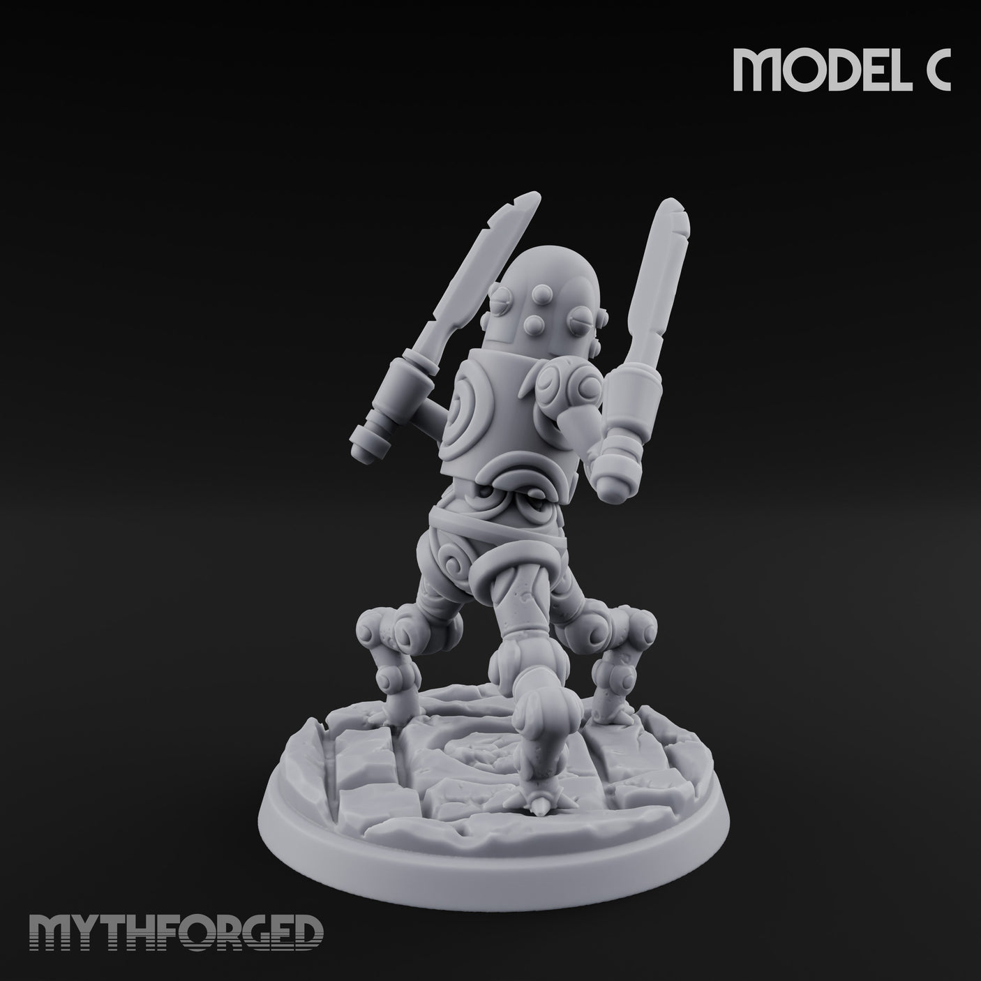 Blade And Hammer Swinging Construct Fighter C Miniature for Dungeons and Dragons, Pathfinder or other TTRPGs