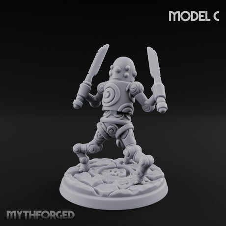 Blade And Hammer Swinging Construct Fighter C Miniature for Dungeons and Dragons, Pathfinder or other TTRPGs