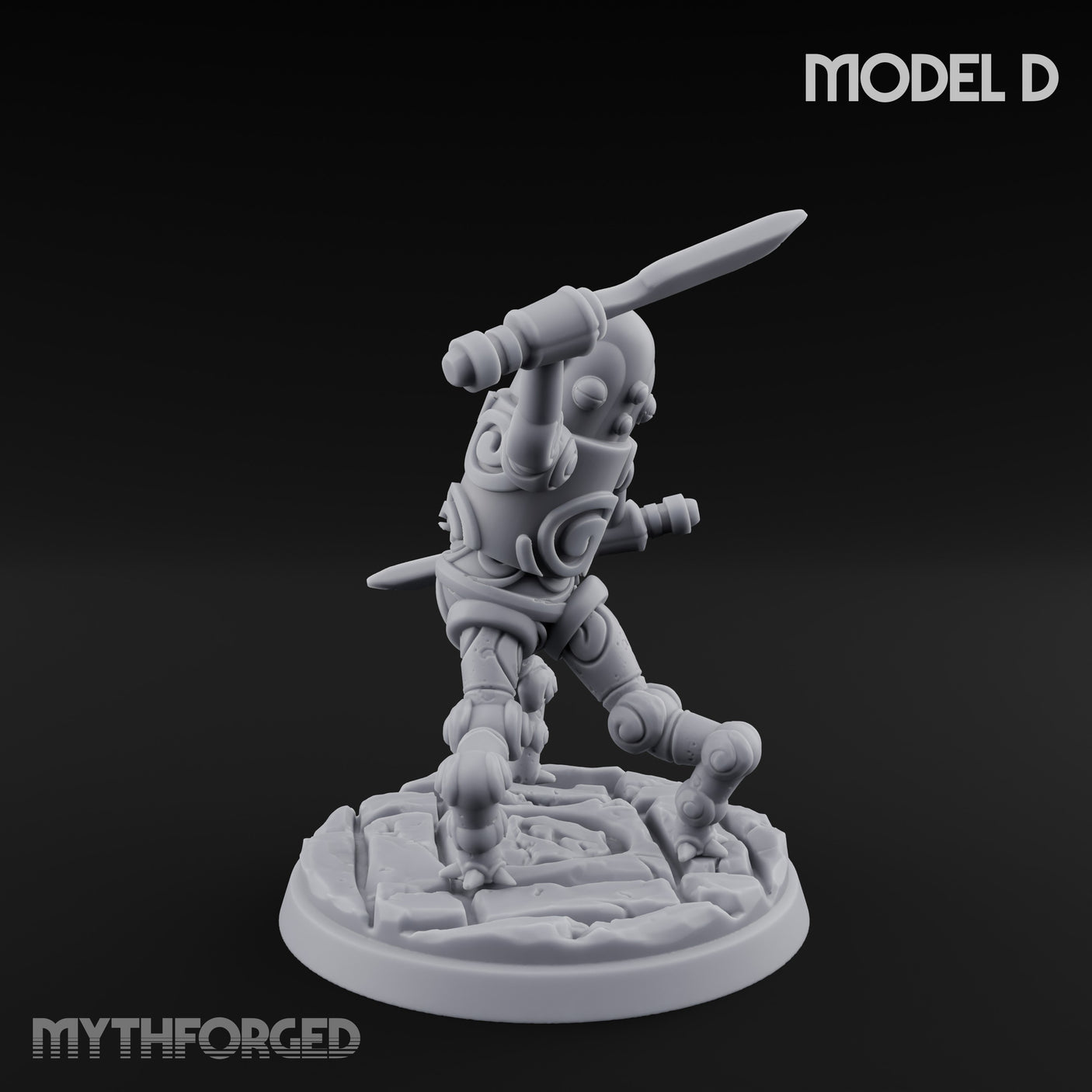 Blade And Hammer Swinging Construct Fighter D Miniature for Dungeons and Dragons, Pathfinder or other TTRPGs