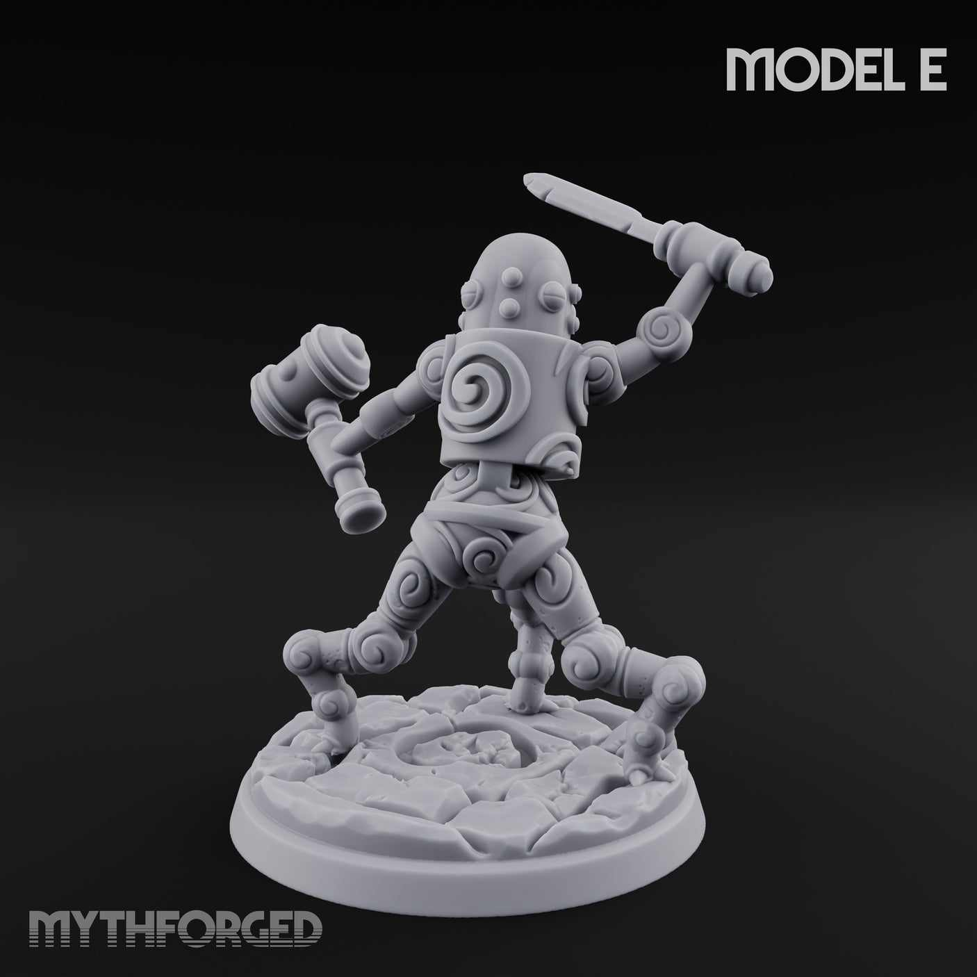 Blade And Hammer Swinging Construct Fighter E Miniature for Dungeons and Dragons, Pathfinder or other TTRPGs