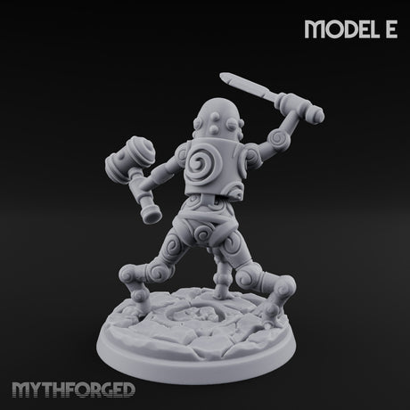 Blade And Hammer Swinging Construct Fighter E Miniature for Dungeons and Dragons, Pathfinder or other TTRPGs