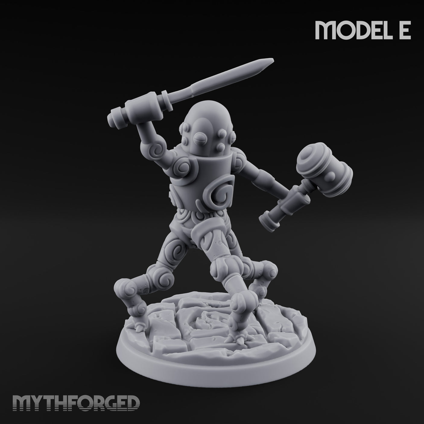 Blade And Hammer Swinging Construct Fighter E Miniature for Dungeons and Dragons, Pathfinder or other TTRPGs