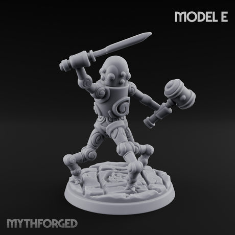 Blade And Hammer Swinging Construct Fighter E Miniature for Dungeons and Dragons, Pathfinder or other TTRPGs