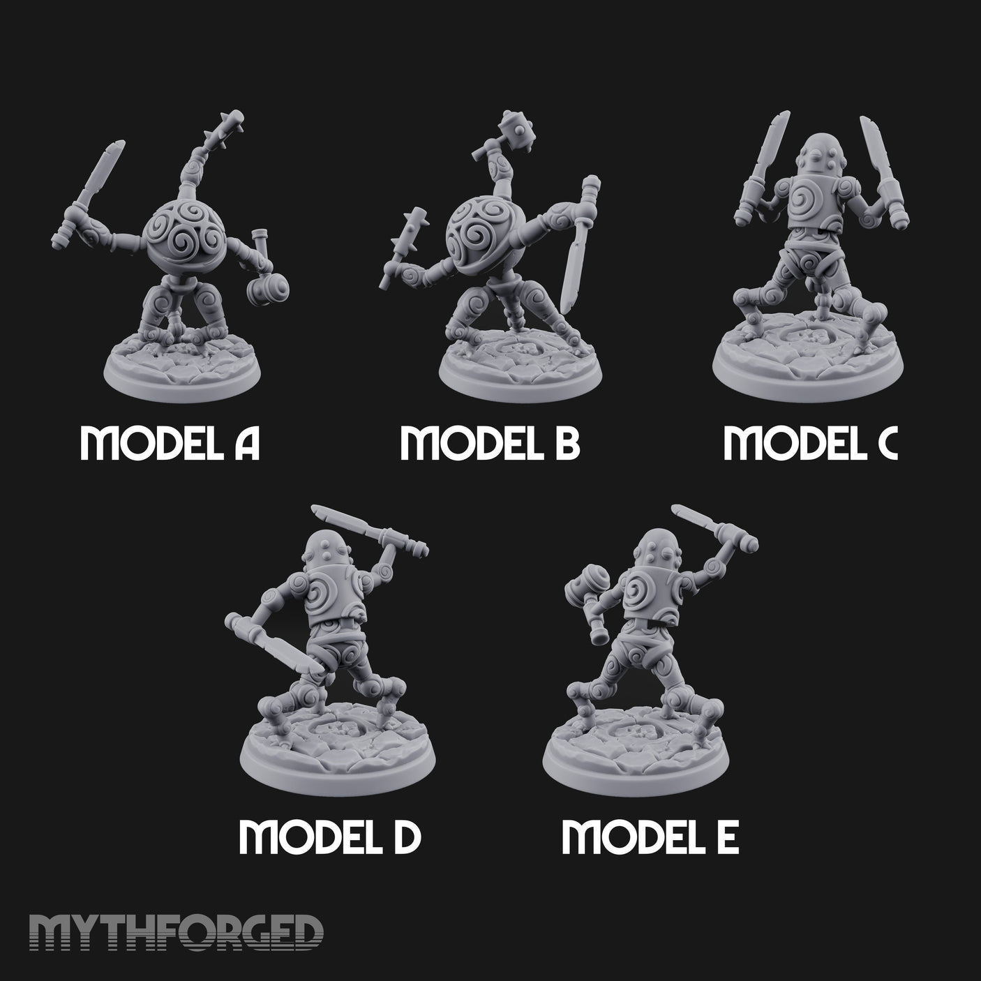 Blade And Hammer Swinging Construct Fighters Miniature for Dungeons and Dragons, Pathfinder or other TTRPGs