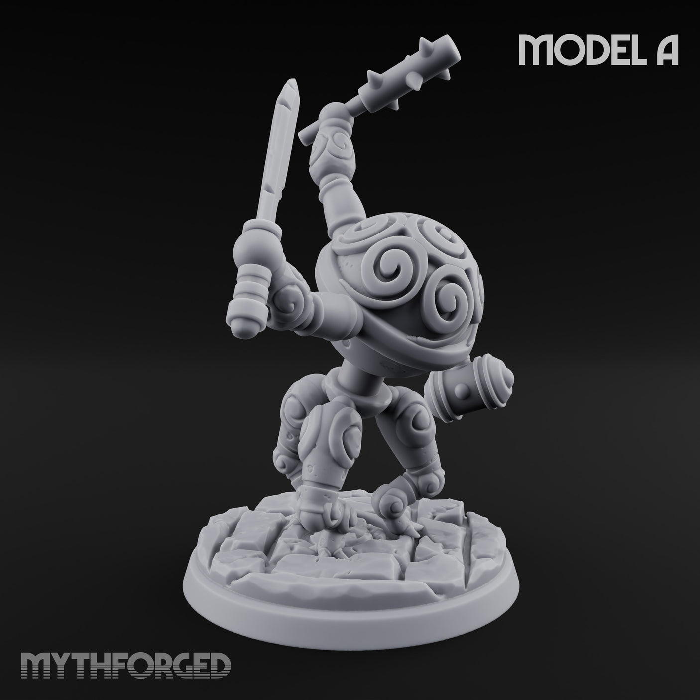 Blade And Hammer Swinging Construct Fighters Miniature for Dungeons and Dragons, Pathfinder or other TTRPGs