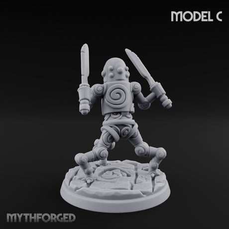 Blade And Hammer Swinging Construct Fighters Miniature for Dungeons and Dragons, Pathfinder or other TTRPGs