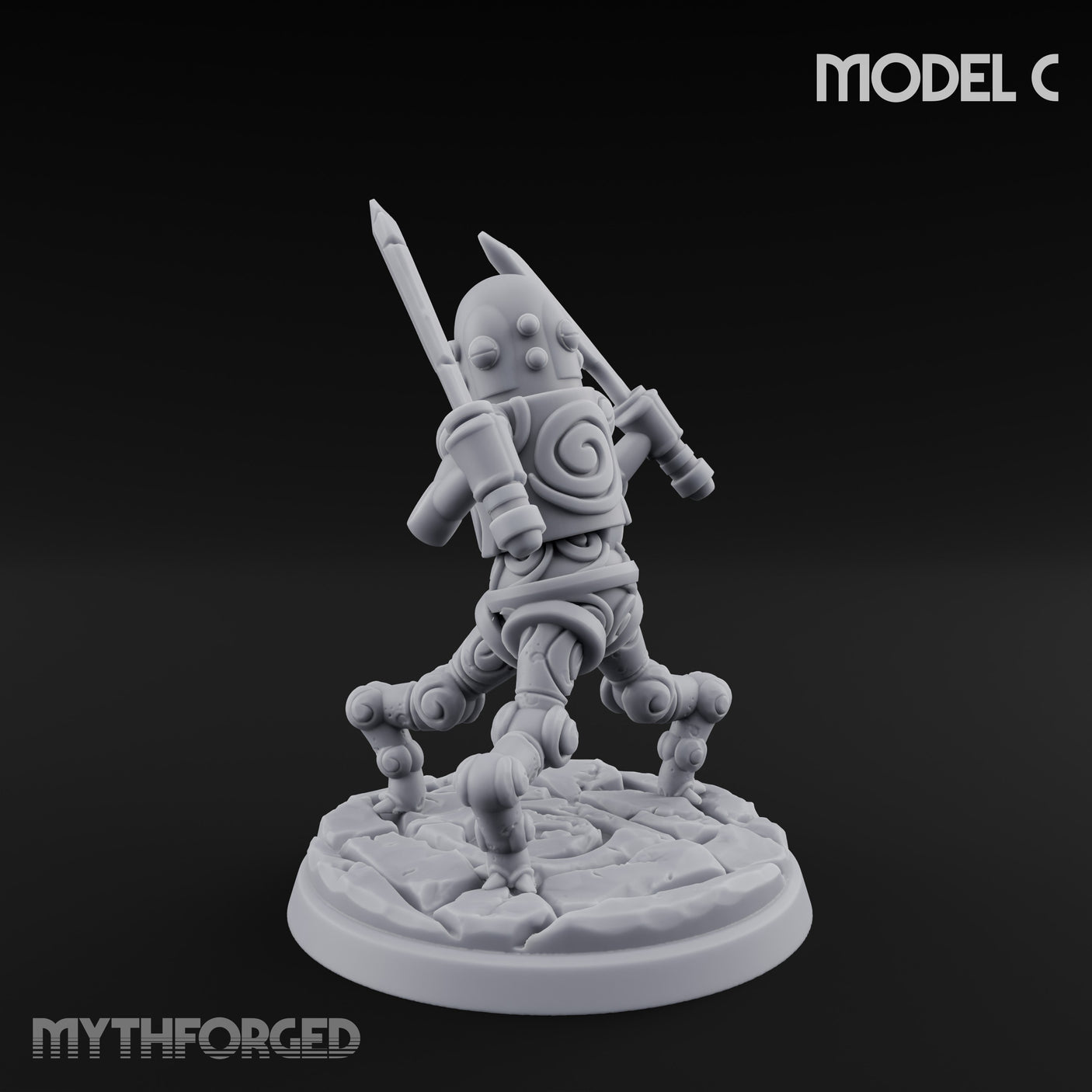 Blade And Hammer Swinging Construct Fighters Miniature for Dungeons and Dragons, Pathfinder or other TTRPGs