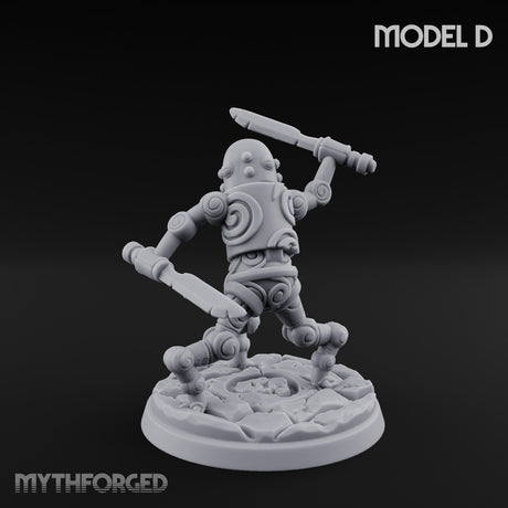 Blade And Hammer Swinging Construct Fighters Miniature for Dungeons and Dragons, Pathfinder or other TTRPGs