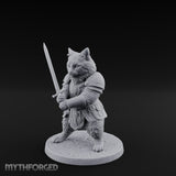 Blade Bracing Tabaxi Fighter Miniature for Dungeons and Dragons, Pathfinder or other TTRPGs
