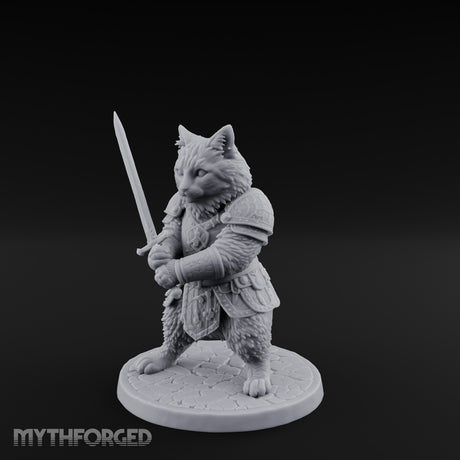 Blade Bracing Tabaxi Fighter Miniature for Dungeons and Dragons, Pathfinder or other TTRPGs