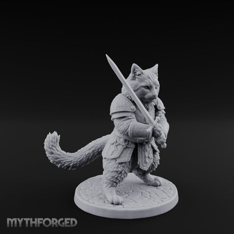 Blade Bracing Tabaxi Fighter Miniature for Dungeons and Dragons, Pathfinder or other TTRPGs