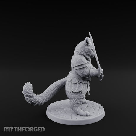 Blade Bracing Tabaxi Fighter Miniature for Dungeons and Dragons, Pathfinder or other TTRPGs