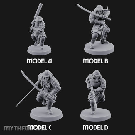 Blade Lunging Crouching Shogunate Shocktroopers Miniature for Dungeons and Dragons, Pathfinder or other TTRPGs