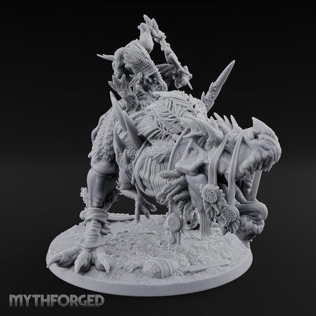 Blade Raising Lizardfolk Dinosaur Rider Miniature for Dungeons and Dragons, Pathfinder or other TTRPGs