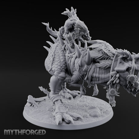 Blade Raising Lizardfolk Dinosaur Rider Miniature for Dungeons and Dragons, Pathfinder or other TTRPGs