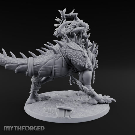 Blade Raising Lizardfolk Dinosaur Rider Miniature for Dungeons and Dragons, Pathfinder or other TTRPGs