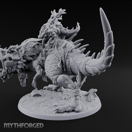 Blade Raising Lizardfolk Dinosaur Rider Miniature for Dungeons and Dragons, Pathfinder or other TTRPGs
