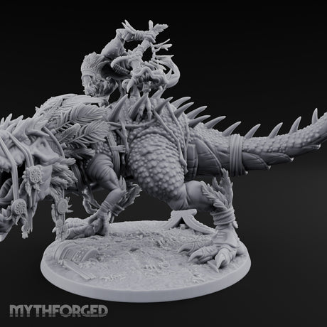 Blade Raising Lizardfolk Dinosaur Rider Miniature for Dungeons and Dragons, Pathfinder or other TTRPGs