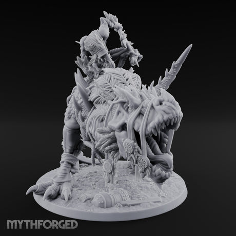 Blade Raising Lizardfolk Dinosaur Rider Miniature for Dungeons and Dragons, Pathfinder or other TTRPGs