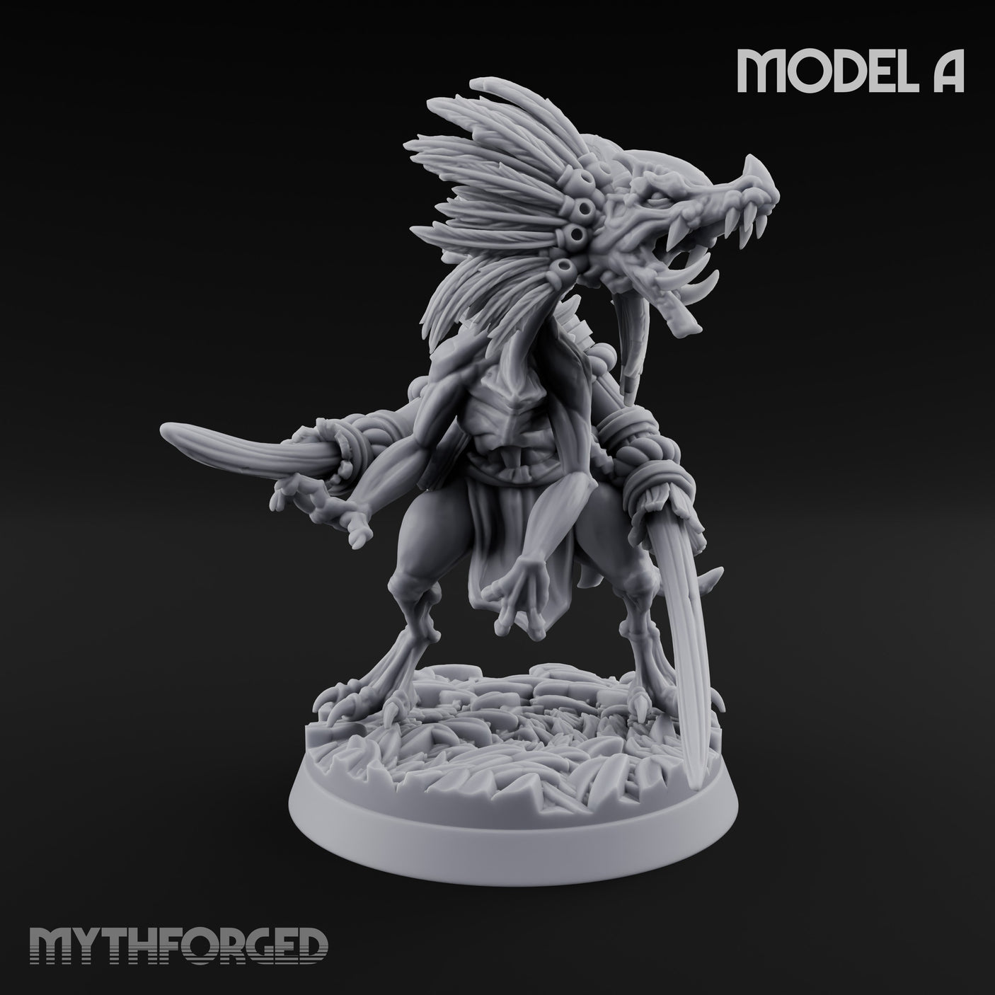 Blade Wielding Lizardfolk Raptor Warrior A Miniature for Dungeons and Dragons, Pathfinder or other TTRPGs