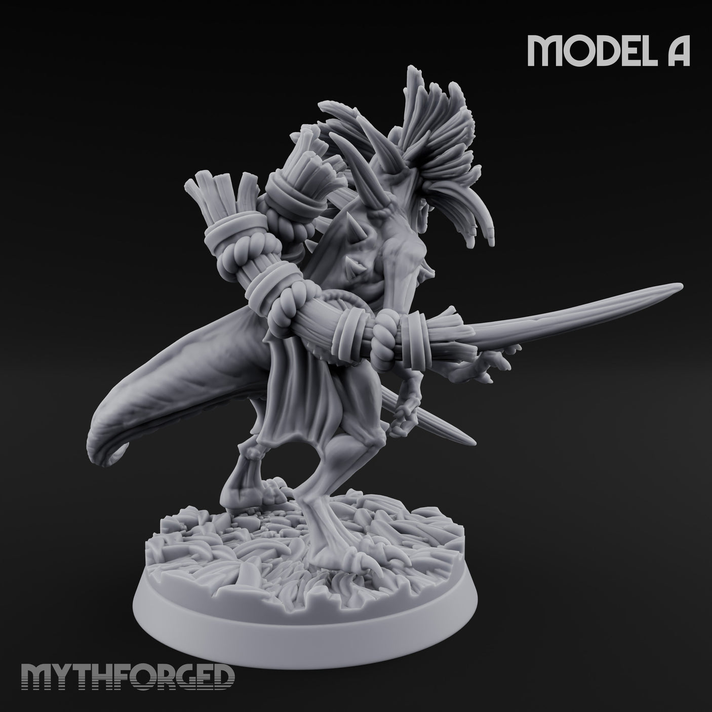 Blade Wielding Lizardfolk Raptor Warrior A Miniature for Dungeons and Dragons, Pathfinder or other TTRPGs