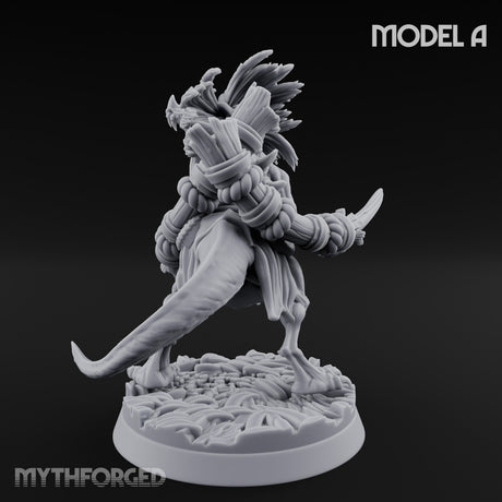 Blade Wielding Lizardfolk Raptor Warrior A Miniature for Dungeons and Dragons, Pathfinder or other TTRPGs