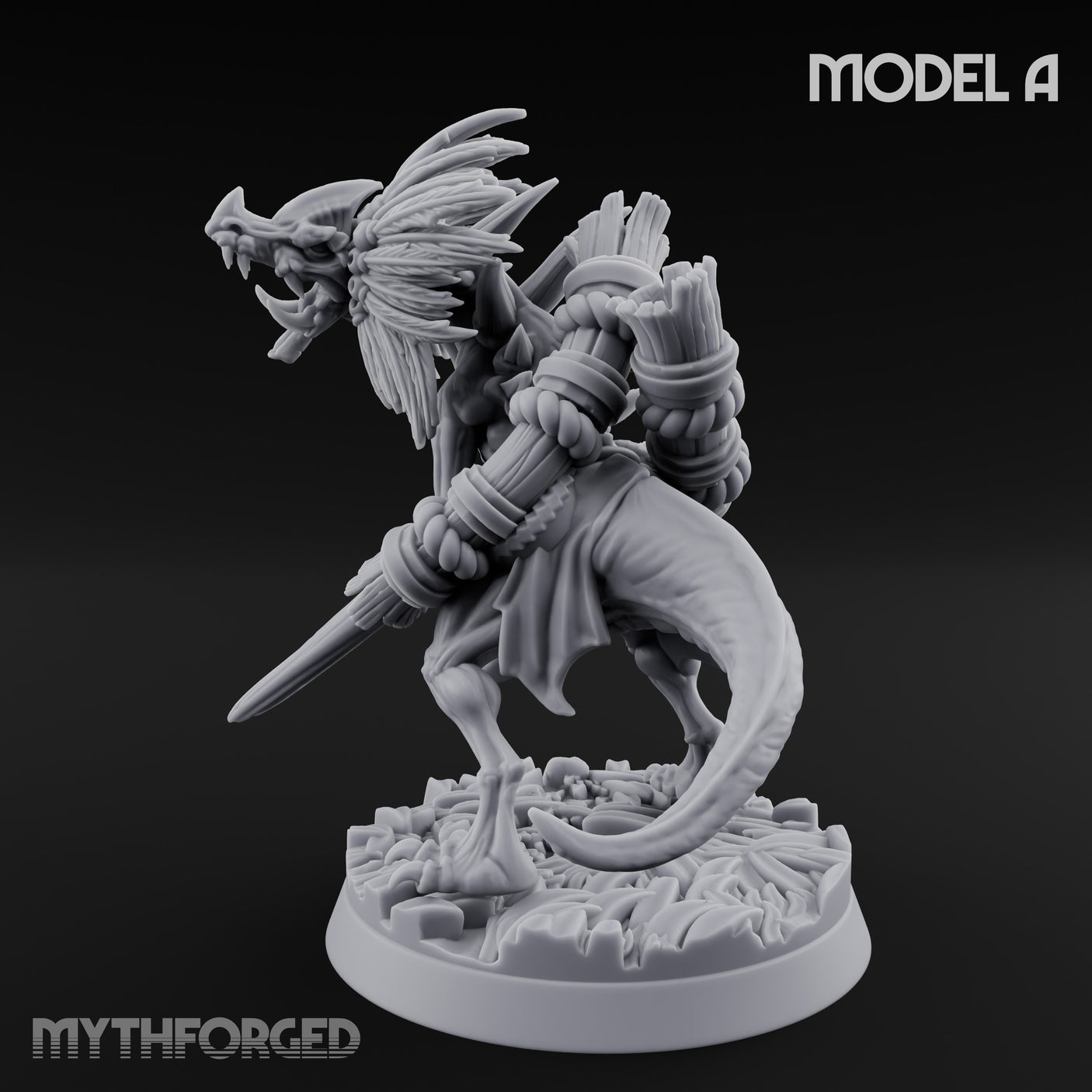 Blade Wielding Lizardfolk Raptor Warrior A Miniature for Dungeons and Dragons, Pathfinder or other TTRPGs
