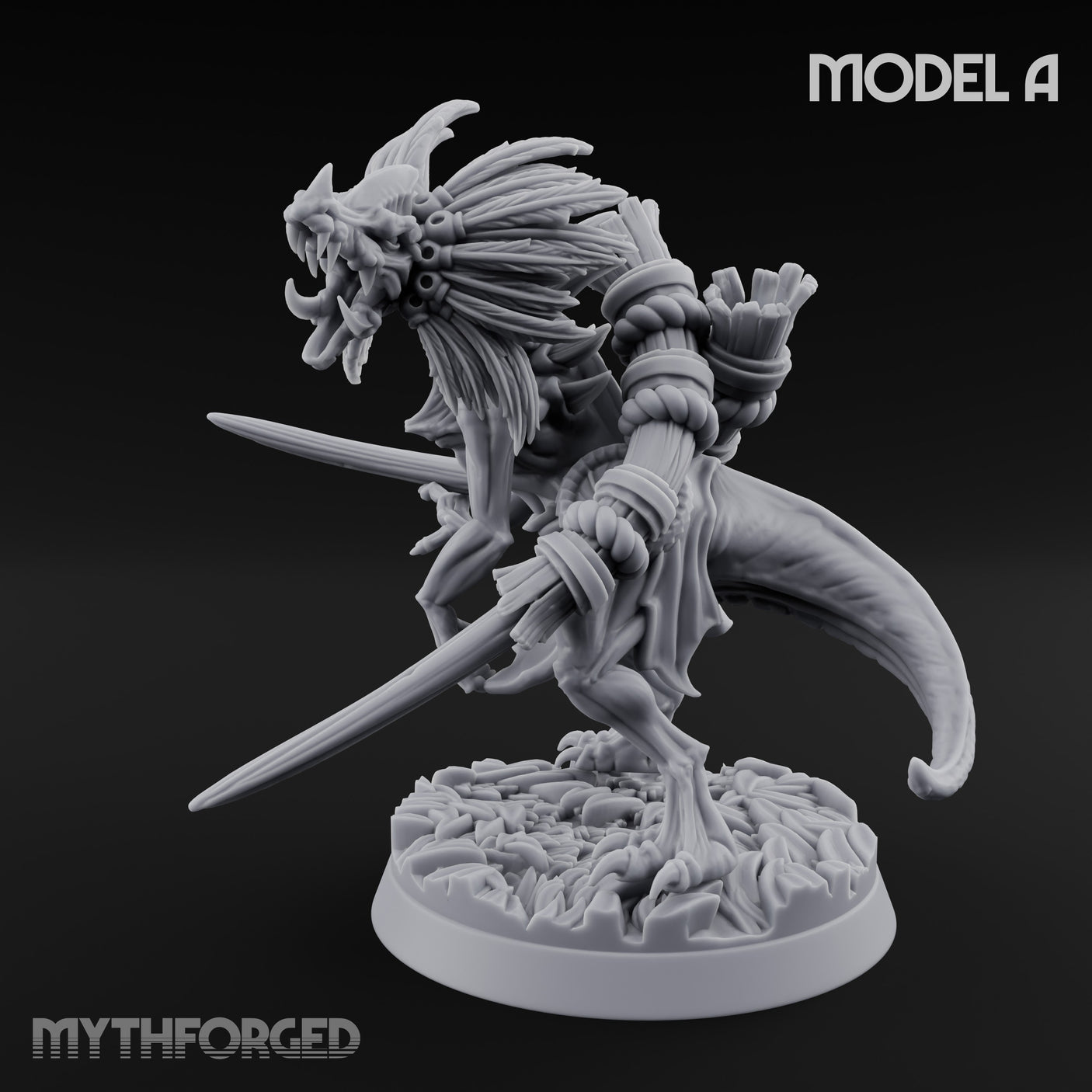 Blade Wielding Lizardfolk Raptor Warrior A Miniature for Dungeons and Dragons, Pathfinder or other TTRPGs