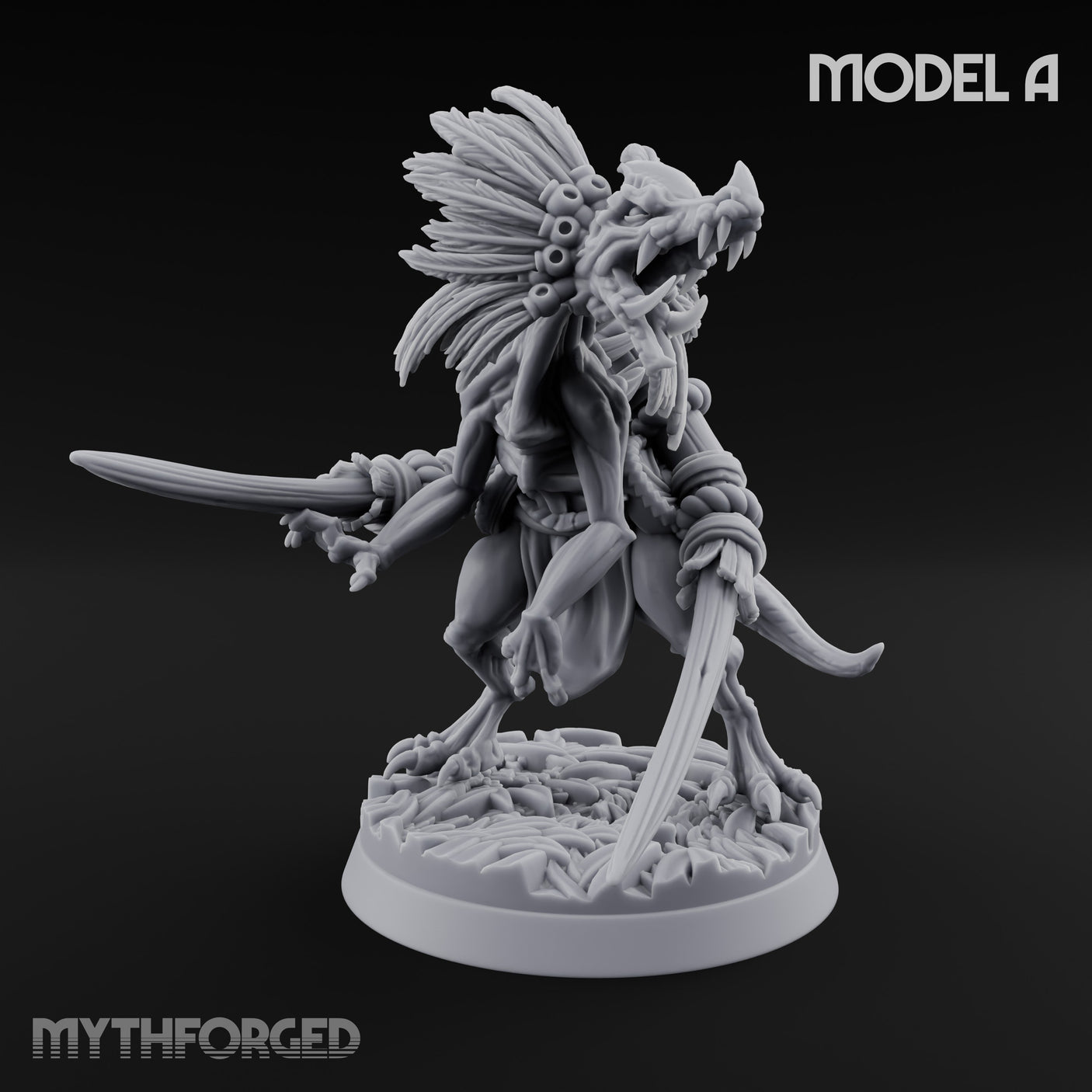 Blade Wielding Lizardfolk Raptor Warrior A Miniature for Dungeons and Dragons, Pathfinder or other TTRPGs
