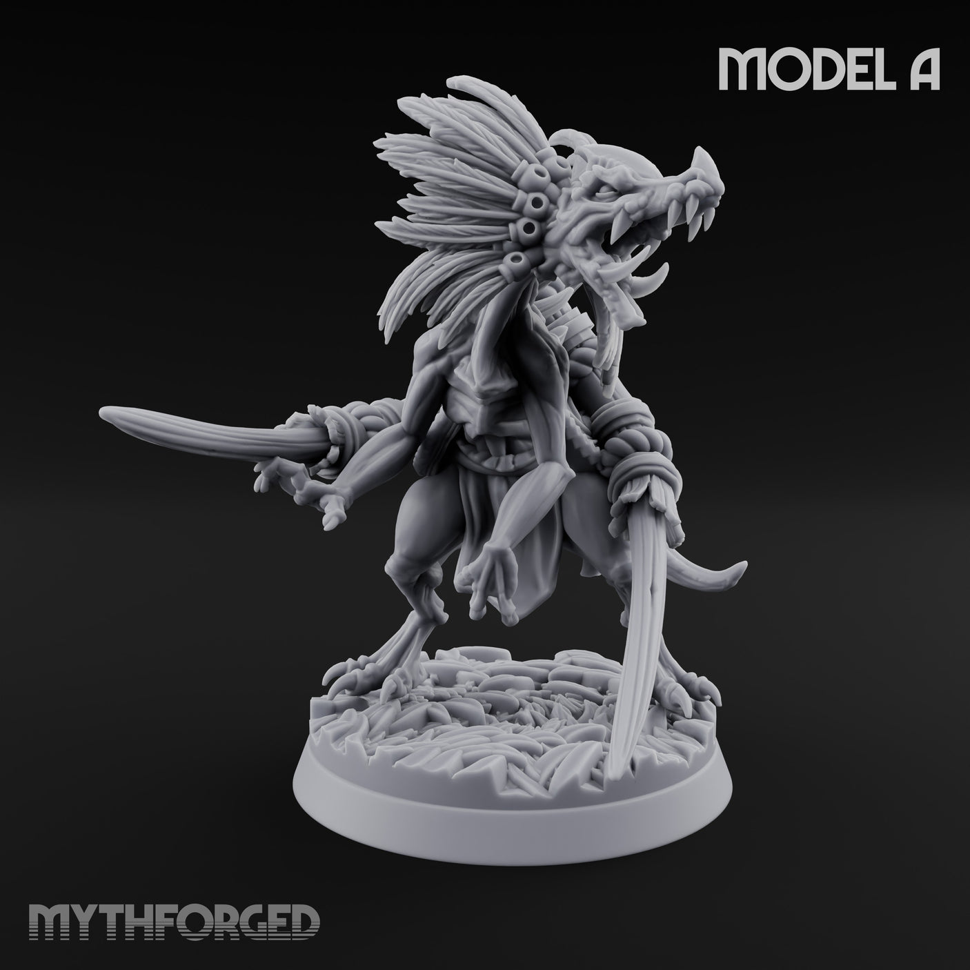 Blade Wielding Lizardfolk Raptor Warriors Miniature for Dungeons and Dragons, Pathfinder or other TTRPGs
