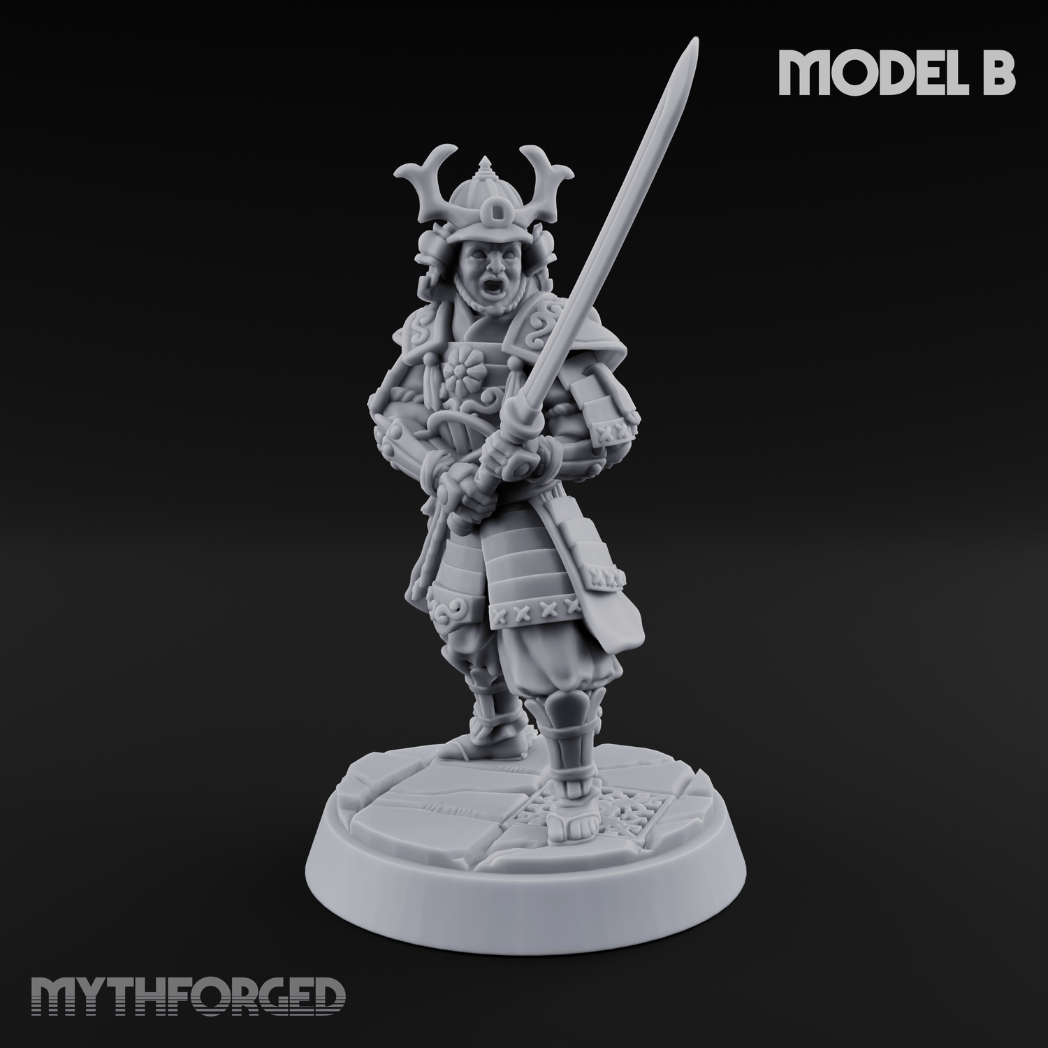Stern Horned Samurai B Miniature for Dungeons and Dragons, Pathfinder or other TTRPGs