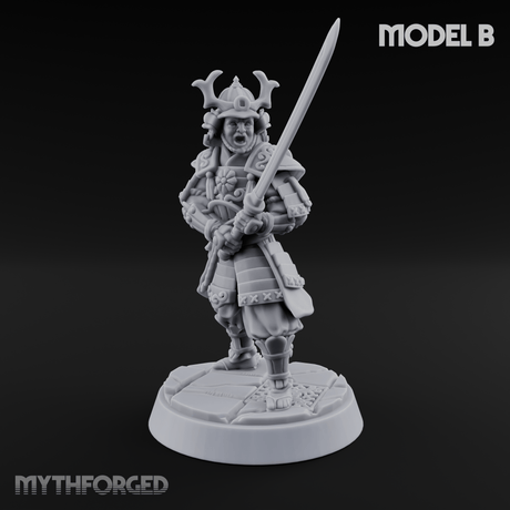 Stern Horned Samurai B Miniature for Dungeons and Dragons, Pathfinder or other TTRPGs