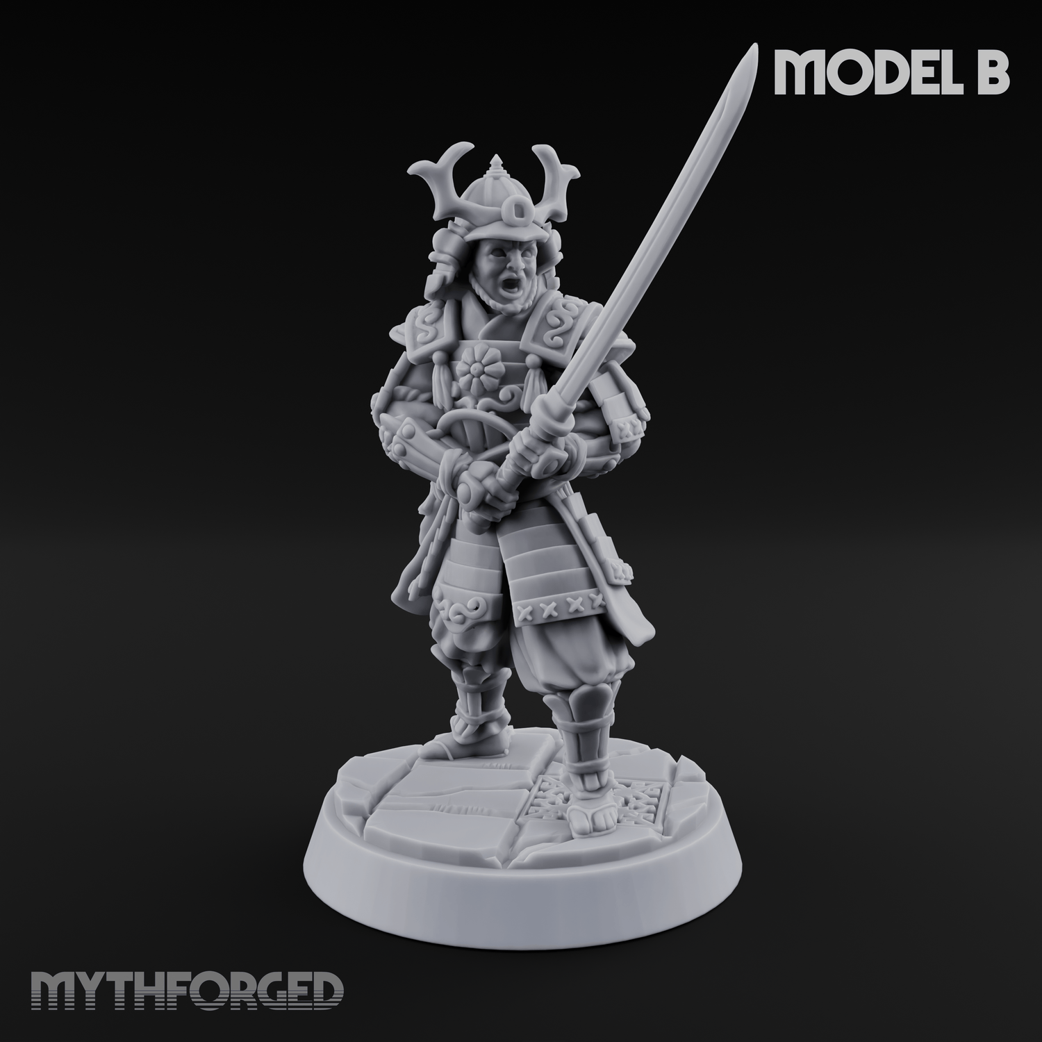 Stern Horned Samurai B Miniature for Dungeons and Dragons, Pathfinder or other TTRPGs