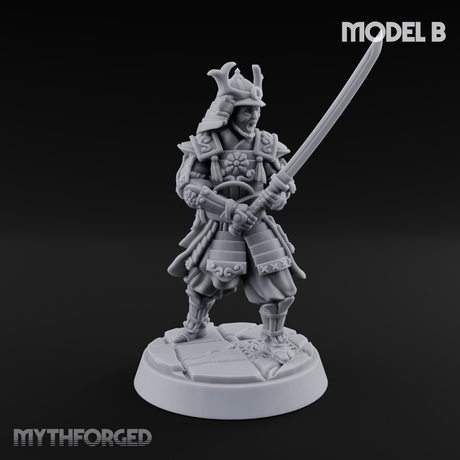 Stern Horned Samurai B Miniature for Dungeons and Dragons, Pathfinder or other TTRPGs