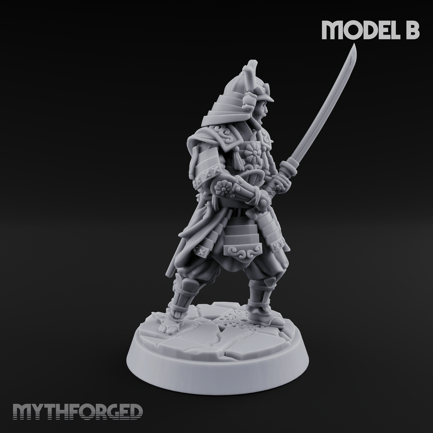 Stern Horned Samurai B Miniature for Dungeons and Dragons, Pathfinder or other TTRPGs