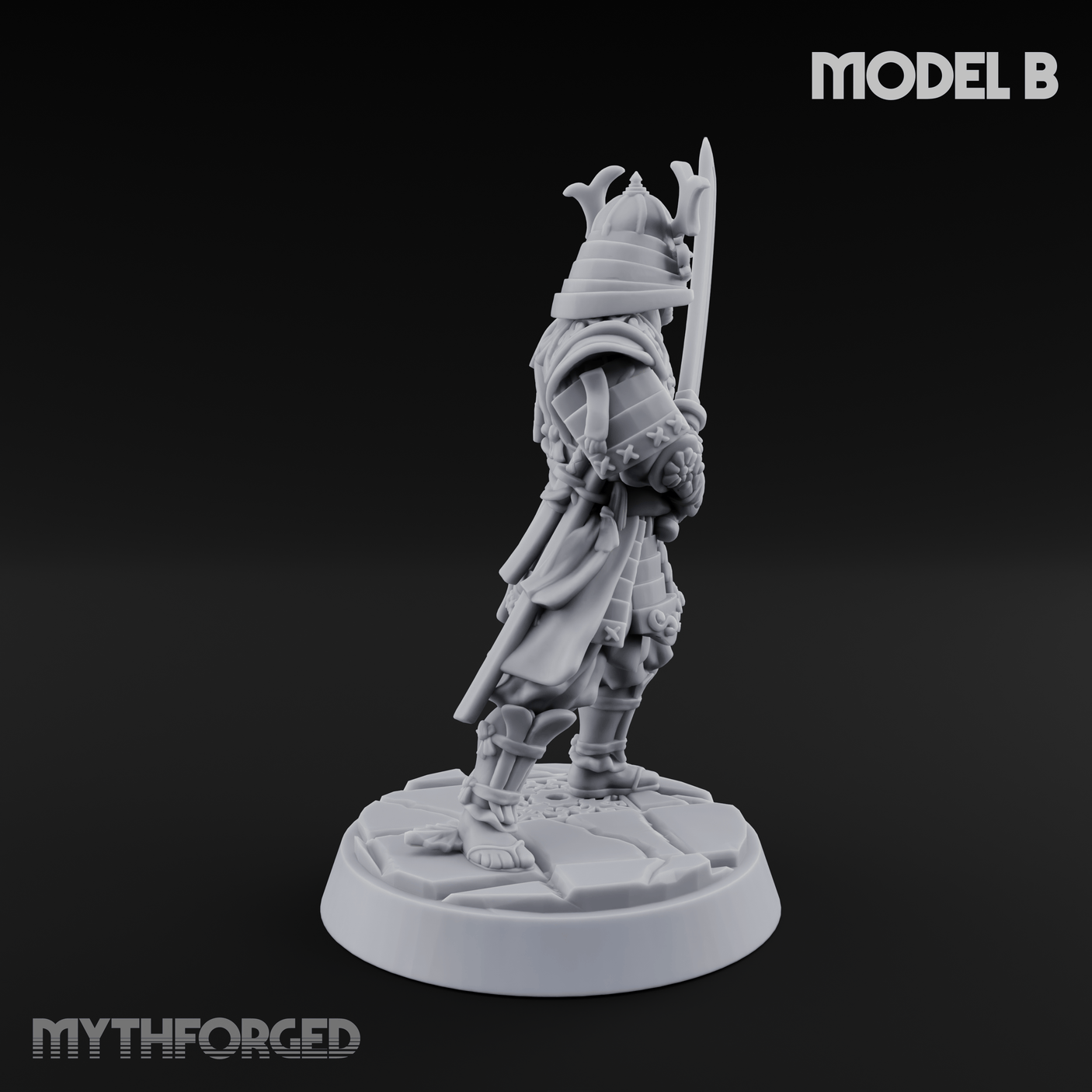 Stern Horned Samurai B Miniature for Dungeons and Dragons, Pathfinder or other TTRPGs