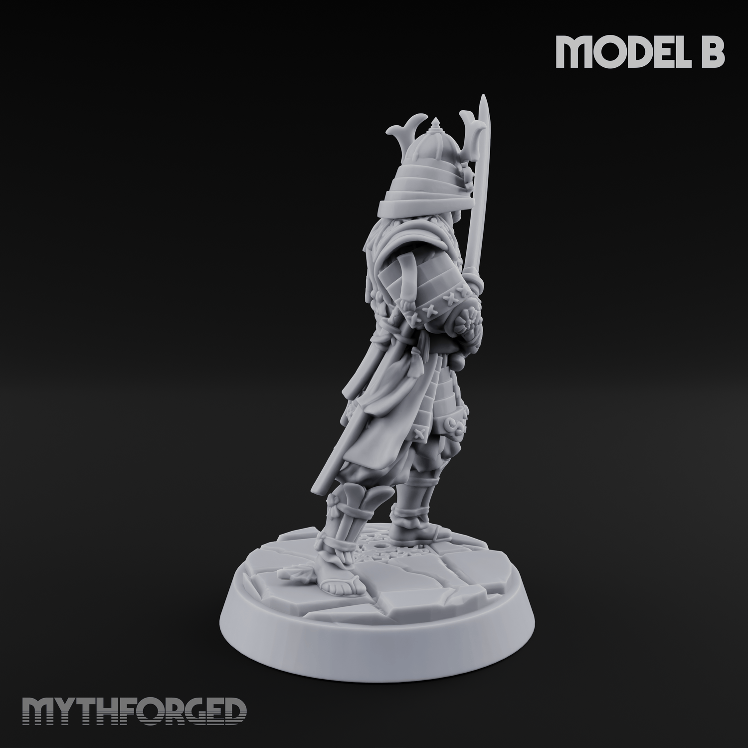 Stern Horned Samurai B Miniature for Dungeons and Dragons, Pathfinder or other TTRPGs
