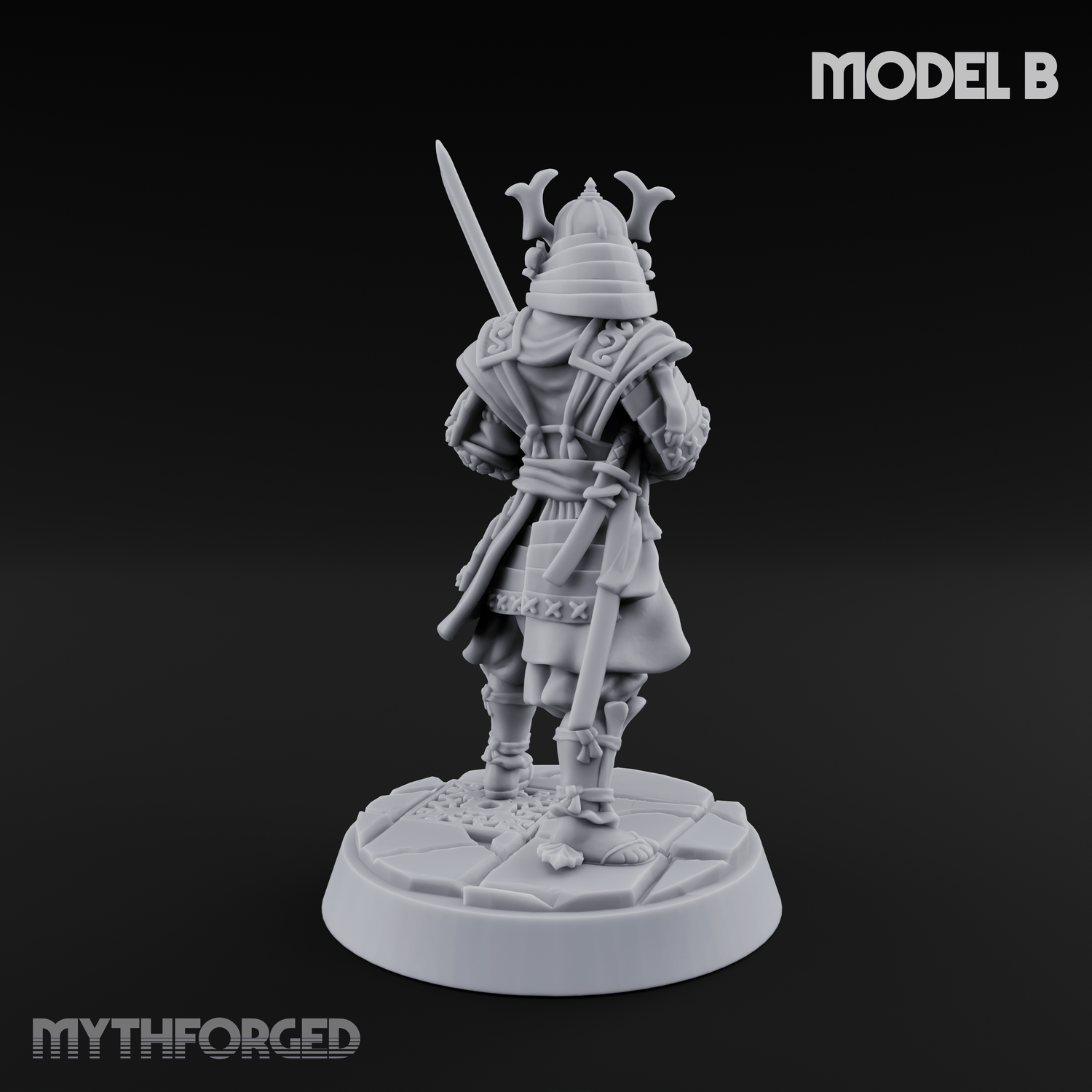 Stern Horned Samurai B Miniature for Dungeons and Dragons, Pathfinder or other TTRPGs