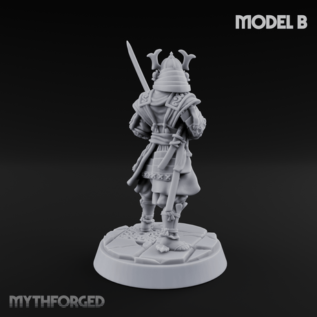 Stern Horned Samurai B Miniature for Dungeons and Dragons, Pathfinder or other TTRPGs