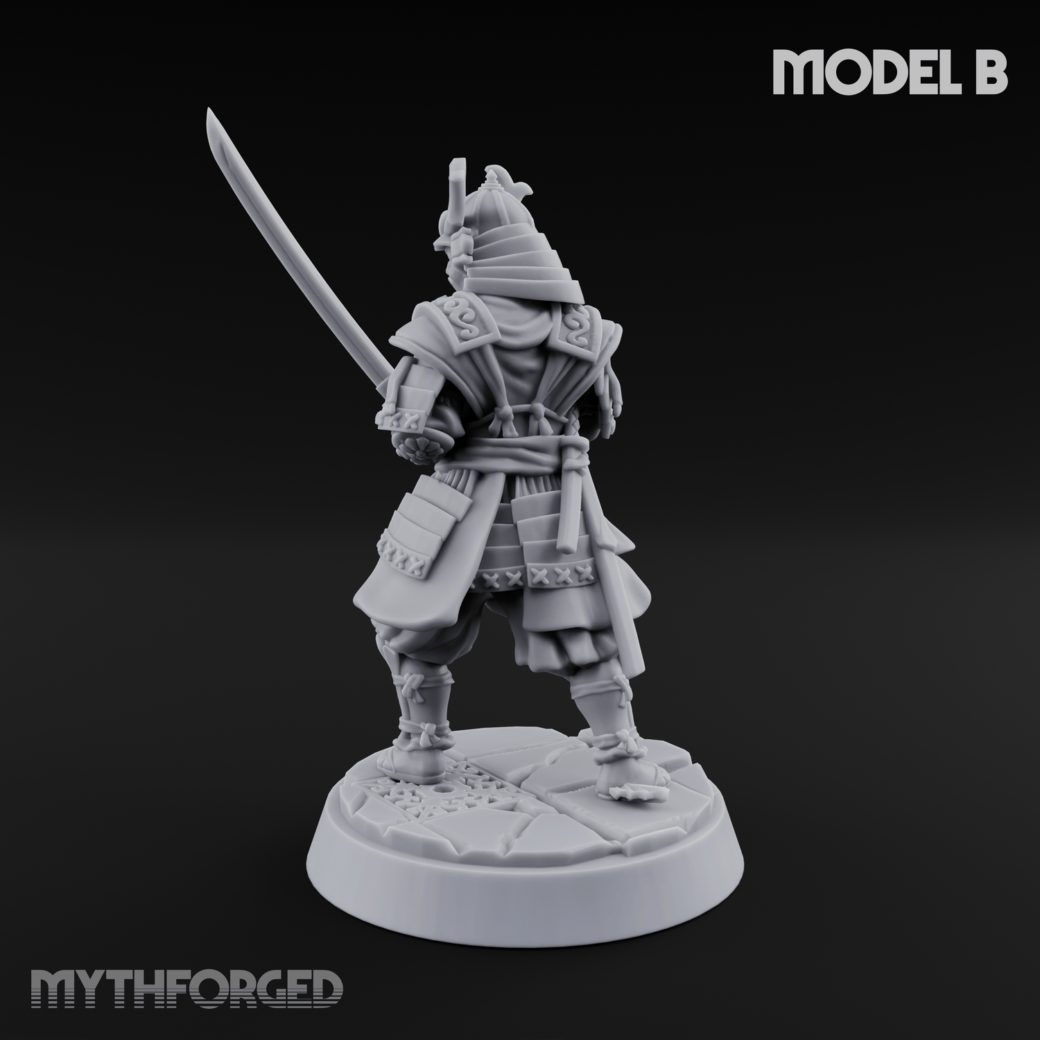 Stern Horned Samurai B Miniature for Dungeons and Dragons, Pathfinder or other TTRPGs