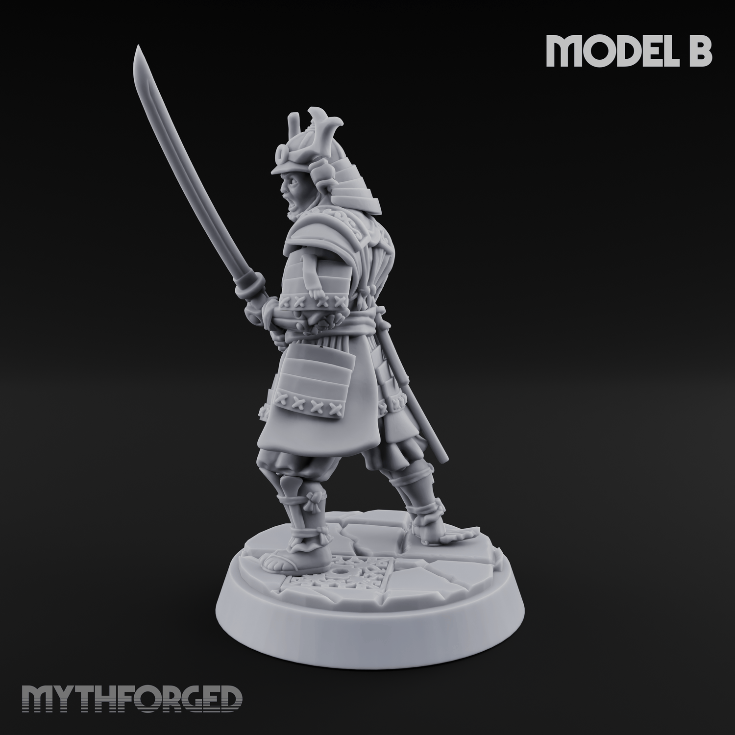 Stern Horned Samurai B Miniature for Dungeons and Dragons, Pathfinder or other TTRPGs