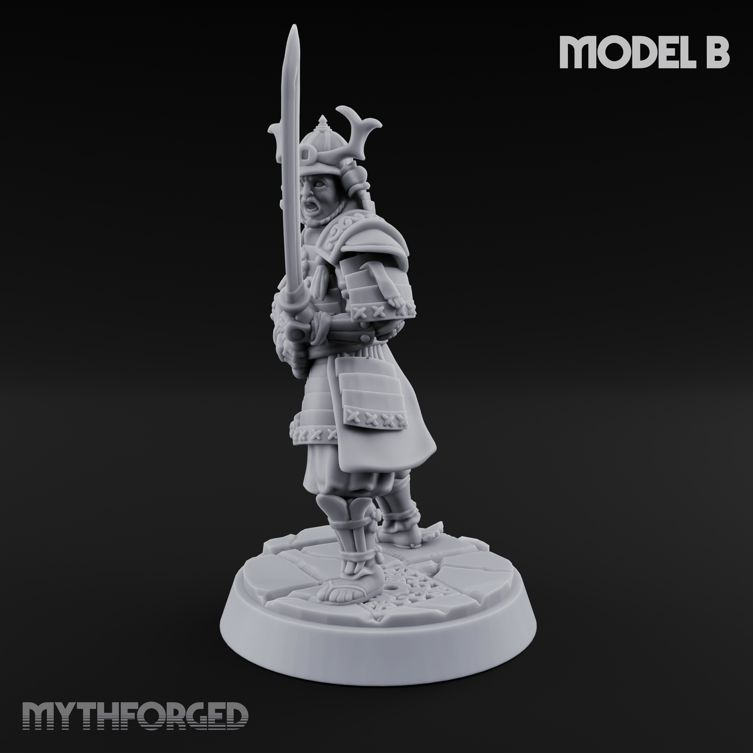 Stern Horned Samurai B Miniature for Dungeons and Dragons, Pathfinder or other TTRPGs