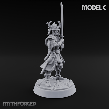 Stern Horned Samurai C Miniature for Dungeons and Dragons, Pathfinder or other TTRPGs