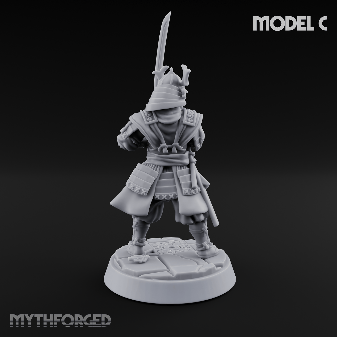 Stern Horned Samurai C Miniature for Dungeons and Dragons, Pathfinder or other TTRPGs